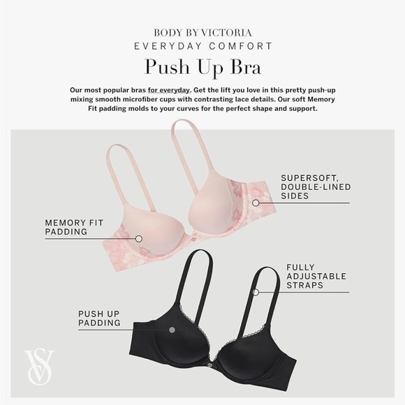 Victoria’s Secret BODY BY VICTORIA Push Up Bra - 34DDD - Black Push-Up 34F - Picture 3 of 11